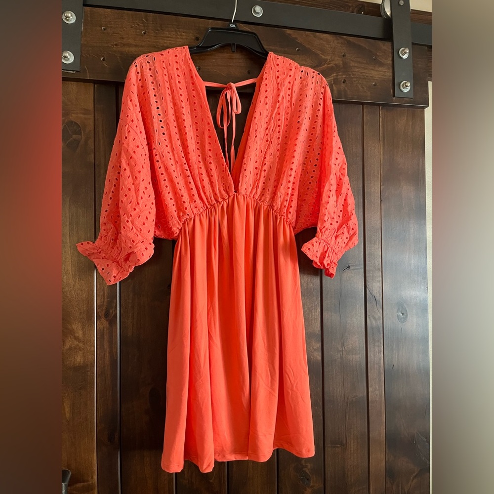 Coral Eyelet Women Swim Coverup- mini dress